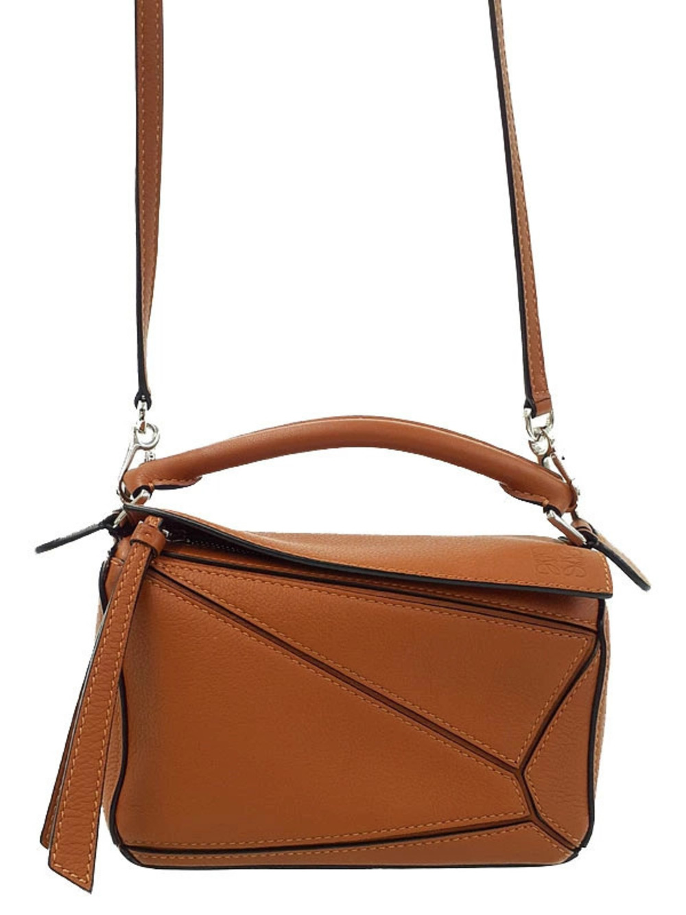 Loewe Puzzle bag geometric paneling rolled top handle Brown